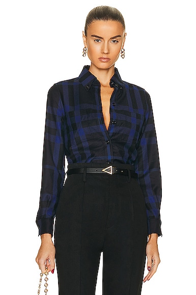 Burberry Anette Check Classic Fit Shirt in Blue