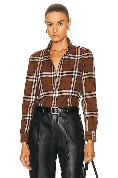 Burberry Anette Check Classic Fit Shirt in Brown
