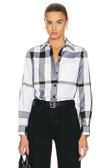 Tシャツ・カットソー Burberry FW24 OVERSIZED SHIRT IP CHECK (8099464 C1506) Burberry Womens Check-print Frilled Stretch-cotton T-shirt