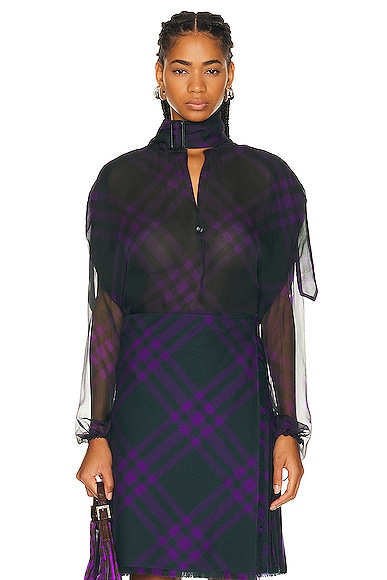 Shop Burberry Long Sleeve Blouse In Royal Ip Pattern