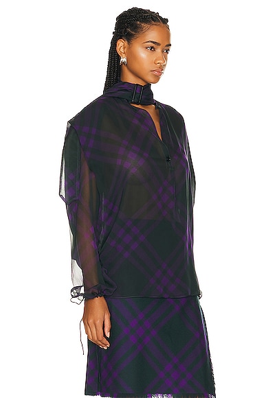Shop Burberry Long Sleeve Blouse In Royal Ip Pattern