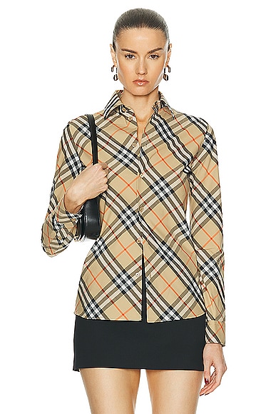 Burberry Slim Button Up Top in Sand IP Check