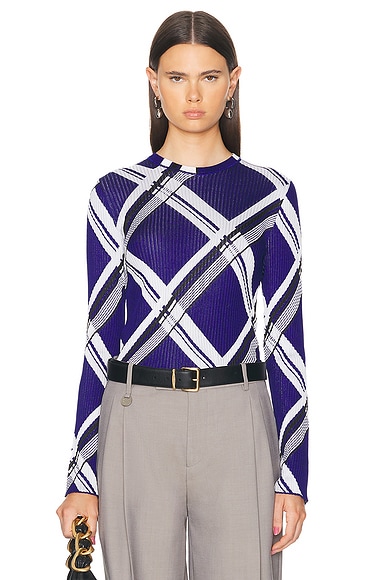 Shop Burberry Rib Crew Neck Top In Knight Ip Check
