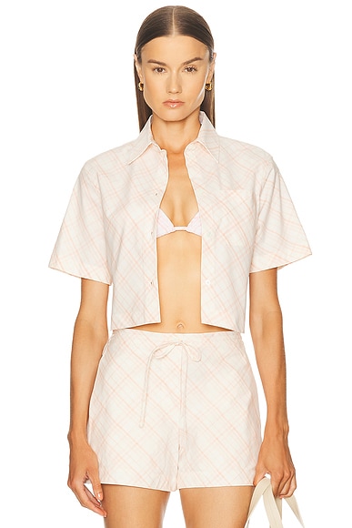 Burberry Cropped Button Up Top in Dusky Rose Ip Check
