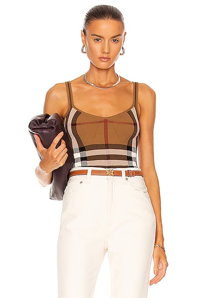 Shop Burberry Kiela Check Bodysuit In Birch Brown