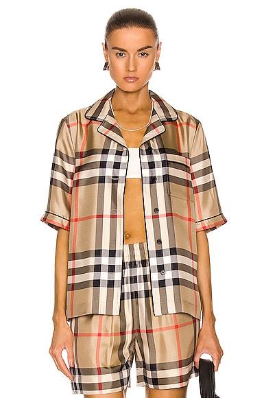 Burberry Tierney Bowling Pajama Shirt in Archive Beige IP Check