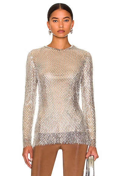 Burberry Embroidered Long Sleeve Top in Clear