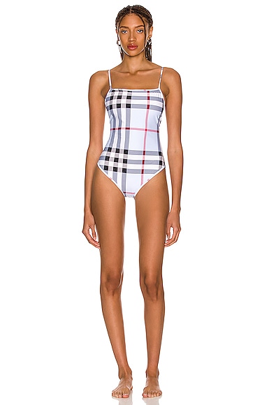Burberry Delia One Piece Swimsuit in Pale Blue IP Check