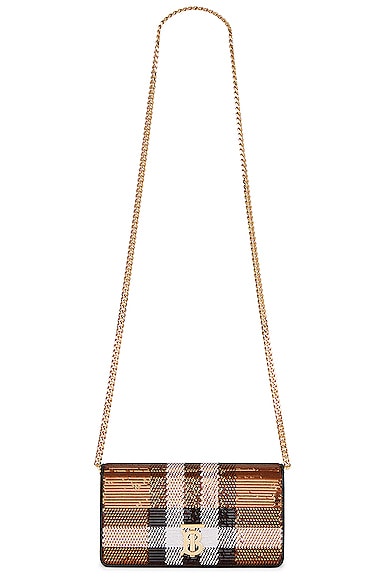 Burberry Lola Sequin Check Chain Wallet Bag in Brown