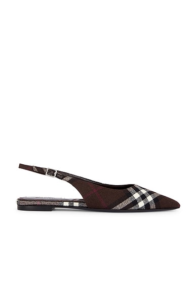 Burberry Dame Slingback Flat in Mahogany Ip Check