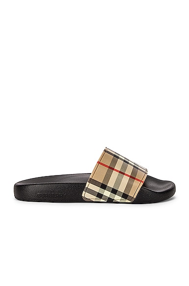 Burberry Furley Check Slides in Neutral