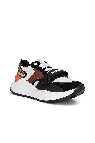 Shop Burberry Ramsey Check Low Top Sneakers In Black & Archive Beige