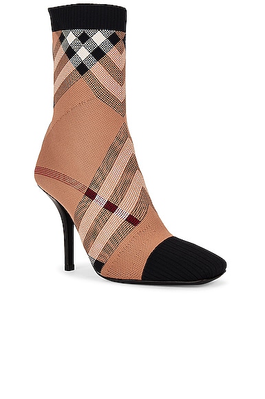 Shop Burberry Dolman Check Ankle Boot In Birch Brown Check