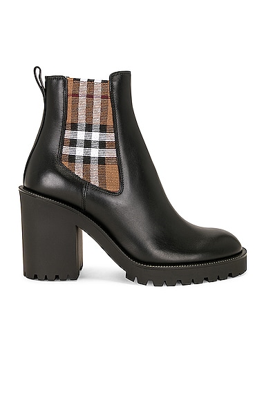 Burberry Checked Panel High Block Heel Boots In Black