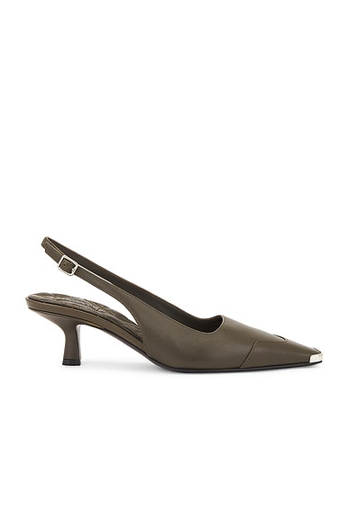 Fendi Logo Print Slingback Leather Kitten Heels in Black Brown FWRD