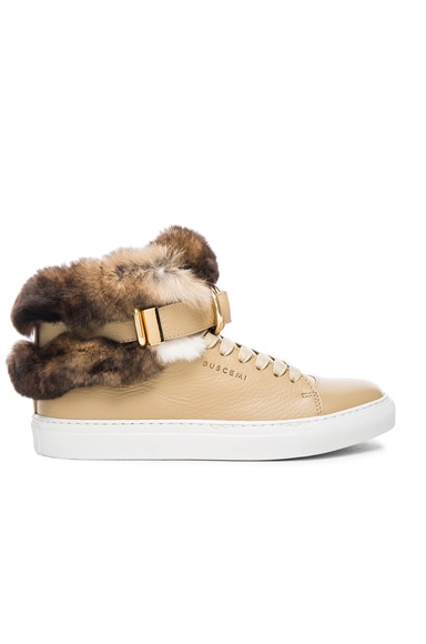 100MM Leather Sneakers with Rabbit Fur