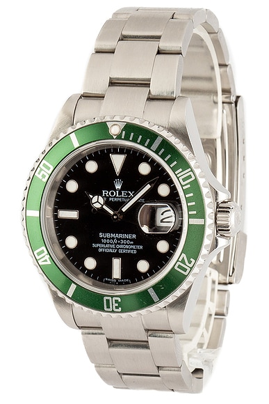 Shop Bob's Watches Rolex Submariner 16610v Kermit In Stainless Steel & Kermit Green