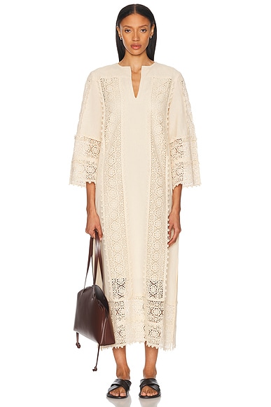 Delane Embroidered Midi Dress in Soft White