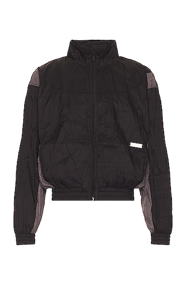 C2H4 Wrinkled Nylon Arch Paneled Track Jacket in Black