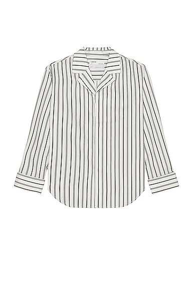 C2h4 Striped Camp-collar Cotton Shirt In Black & White