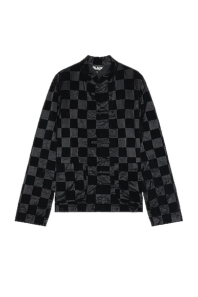 COMME des GARCONS BLACK Checkered Flock Jacket in Black & Black