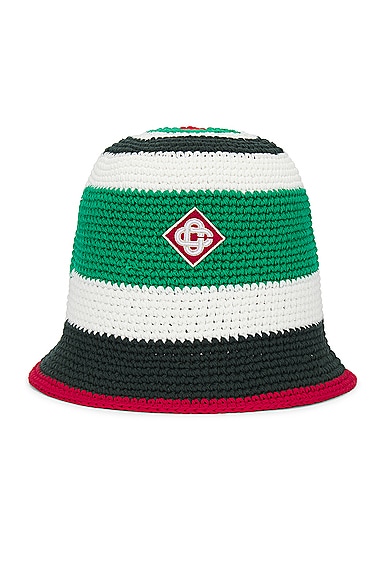 Casablanca Cotton Crochet Hat in Green & White