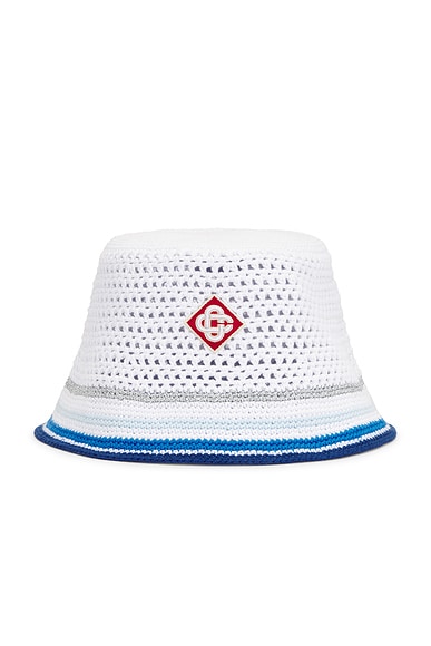 Casablanca Mesh Stripe Crochet Hat in White & Blue
