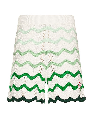 Shop Casablanca Gradient Wave Texture Shorts In Green & White