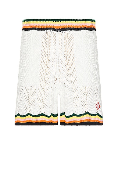 Casablanca Chevron Lace Shorts in White & Multi