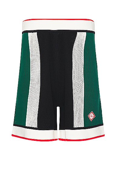Shop Casablanca Striped Mesh Shorts In Green & White Stripe