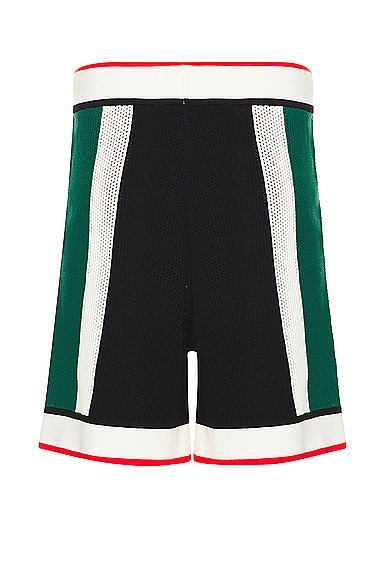 Shop Casablanca Striped Mesh Shorts In Green & White Stripe
