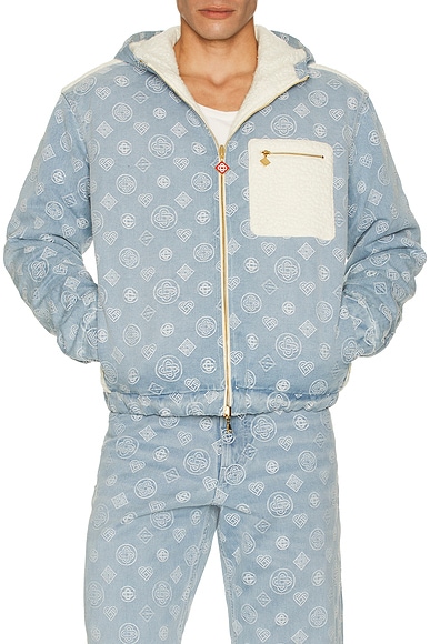 Casablanca Cashmere Terry & Denim Reversible Jacket in Bleached Monogra M Denim