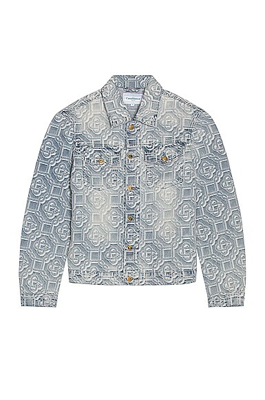 Casablanca Blue Denim Monogram Vintage Wash Jacket In Sunbleach