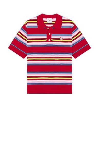 Casablanca Oversized Striped Polo in Multi Dark Red