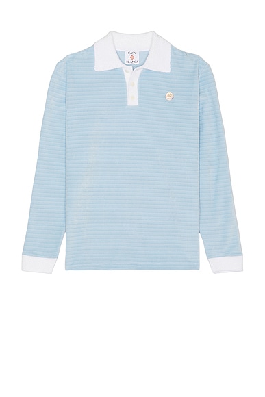 Casablanca Long Sleeve Velour Polo in Blue