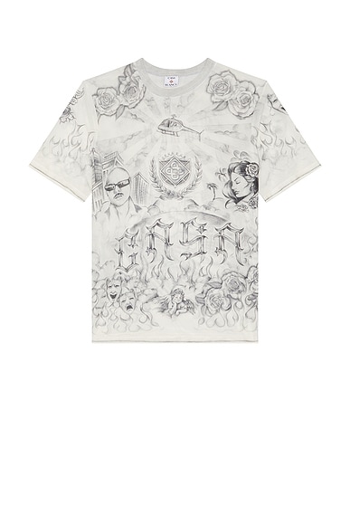 Short Sleeve Printed Mesh Top