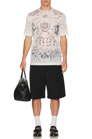 Short Sleeve Printed Mesh Top