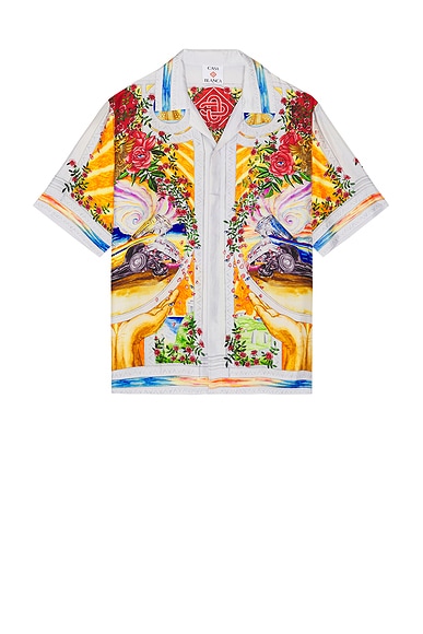 Casablanca Short Sleeve Cuban Collar Shirt in La Tournade De Rose