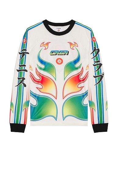 Casablanca Long Sleeve Football Tee in Flame Laurel