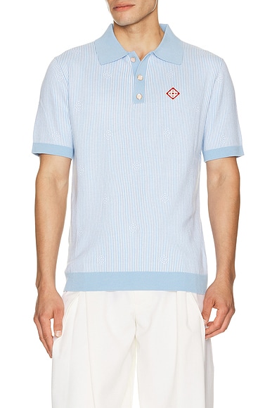 Casablanca Pinstripe Polo Shirt in Light Blue