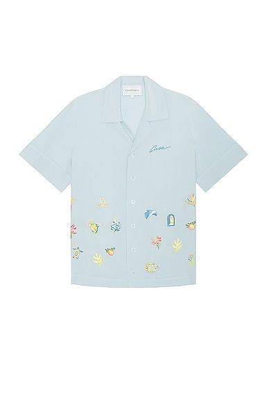 Casablanca Embroidery Logo Short Sleeve Shirt in Baby Blue