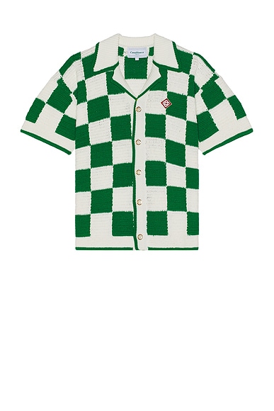 Casablanca Scuba Crochet Shirt in White & Green