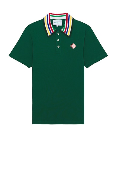 Primary Stripe Knit Collar Classic Polo in Green