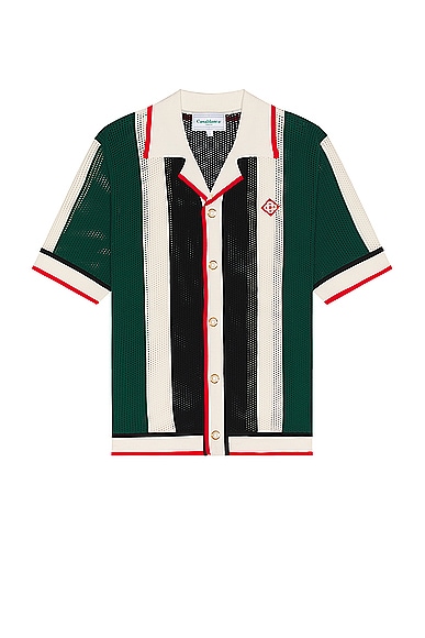 Shop Casablanca Striped Mesh Shirt In Green & White Stripe