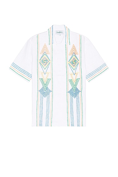 Chainstitc Embroidered Graphic Linen Shirt