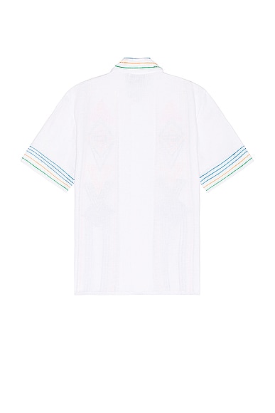 Shop Casablanca Chainstitc Embroidered Graphic Linen Shirt In Le Fil De La Musique
