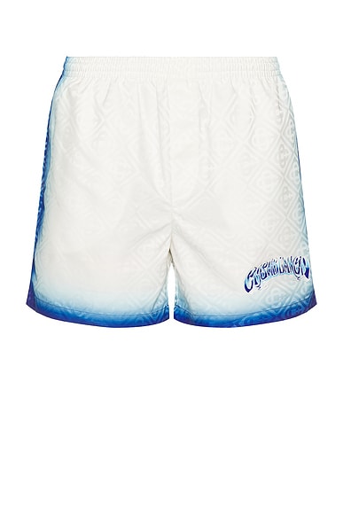 Casablanca Printed Jacquard Monogram Swim Shorts in Blue Fade