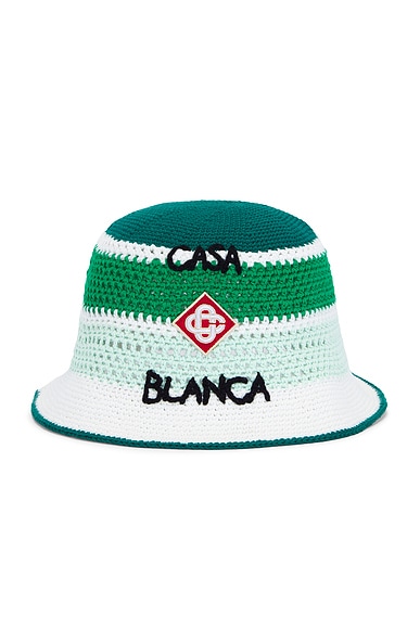 Shop Casablanca Cotton Crochet Hat In Green & Multi