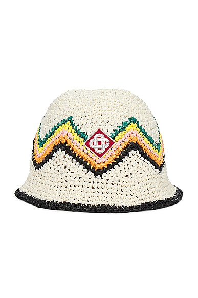 Casablanca Raffia Crochet Hat in White & Multi