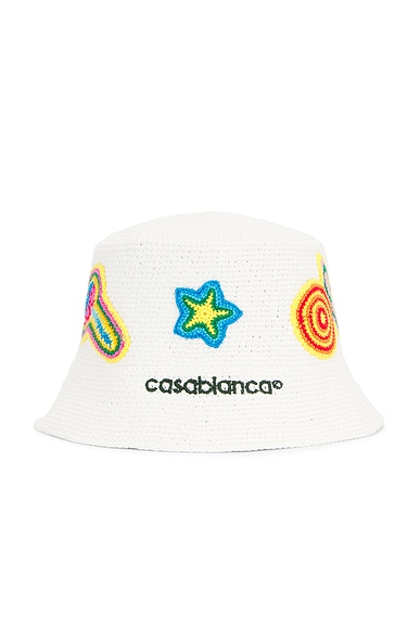 Casablanca Crochet Bucket Hat in Blue Multi | FWRD Casablanca Crochet Bucket Hat in Blue Multi | FWRD
